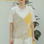 Short-sleeve Mock Two-piece T-shirt Yellow & White - One Size