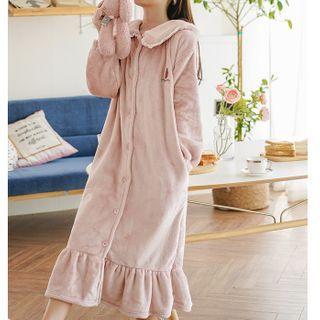 Ruffled Hem Fleece Buttoned Robe