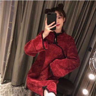Bell-sleeve Mini Corduroy Qipao
