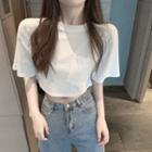 Short-sleeve Pocket Cropped T-shirt White - One Size
