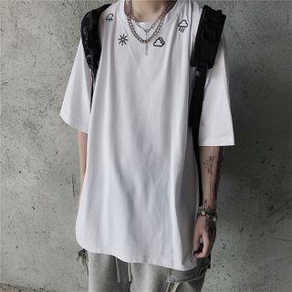 Weather Embroidered Short-sleeve Round Neck T-shirt