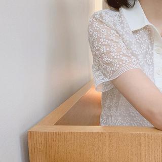 Half-placket Laced Sheer Dress Ivory - One Size