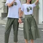 Couple Matching Printed Short-sleeve T-shirt / Midi Skirt / Cropped Casual Pants