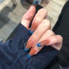 Contrast Trim Faux Nail Tips R150 - Blue & Brown - One Size