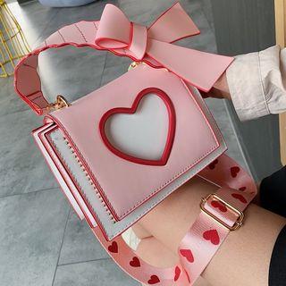 Faux Leather Cutout Heart Handbag