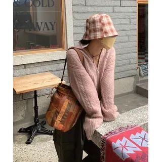 Collared Woolen Cable Sweater Pink - One Size