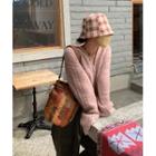 Collared Woolen Cable Sweater Pink - One Size