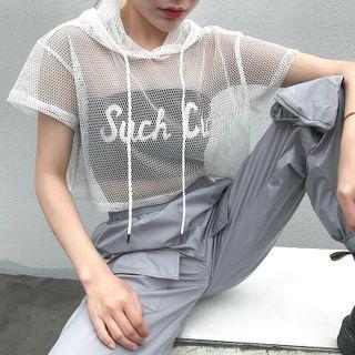 Short-sleeve Hood Mesh Top