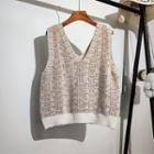 Loose-fit V-neck Color-block Knit Vest