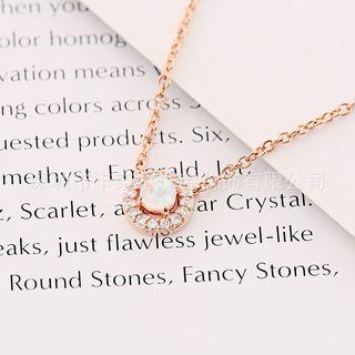 Opal & Rhinestone Pendant Necklace Rose Gold - One Size