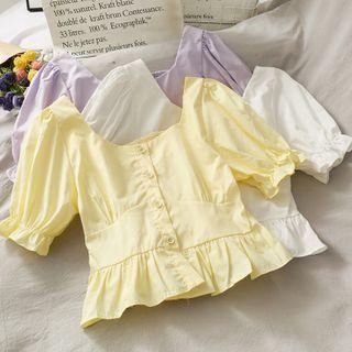 Ruffled-trim U-neck Crop Blouse
