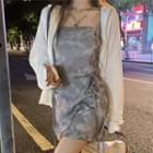 Spaghetti Strap Tie-dyed Drawstring A-line Dress / Zip Hoodie