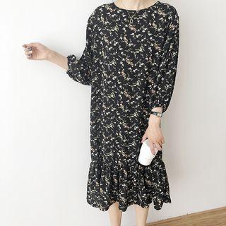 Floral 3/4 Sleeve Chiffon Dress