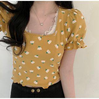 Lace-trim Floral T-shirt