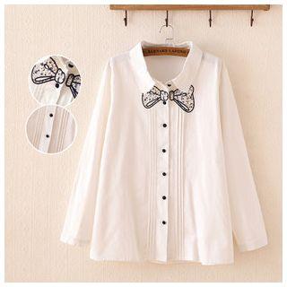 Embroidered Bow Long-sleeve Blouse