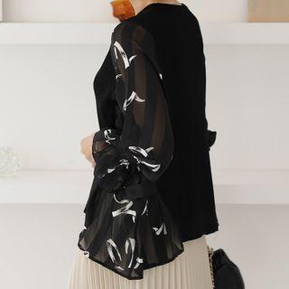 Chiffon-panel Knit Blouse