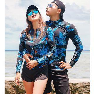 Couple Matching Lettering Taniki / Swim Shorts / Swim Pants / Printed Long-sleeve Rashguard / Set