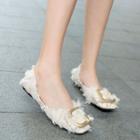 Square-toe Feather-accent Buckled Flats