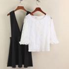 Elbow-sleeve Crochet Lace Top / Plain Pinafore Dress / Set: Elbow-sleeve Crochet Lace Top + Plain Pinafore Dress