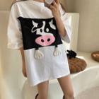 Short-sleeve Cow Print Loose-fit T-shirt