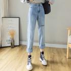 High-waist Ripped Denim Harem Pants