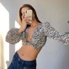 Long-sleeve Animal Print Crop Top