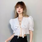 Short-sleeve Tie-front Eyelet Lace Crop Top