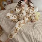 Set: Long Sleeve Bear Jacquard Top + Elastic-waist Bear Jacquard Pants