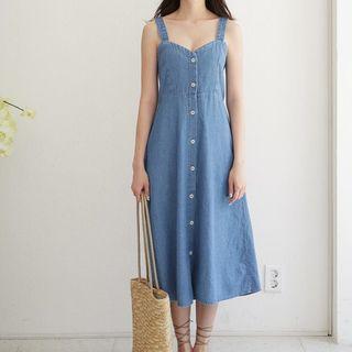 Strappy Tie-back Single-breasted Midi Dress