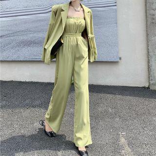 Plain Blazer / Strapless Wide Leg Jumpsuit