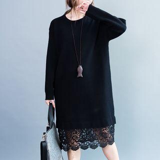 Midi Lace Panel Pullover Dress