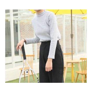 Long-sleeve Stand Collar Striped T-shirt