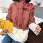 Color-block Loose-fit Sweater With Scarf