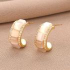 Cat Eye Stone Mini Open Hoop Earring 1 Pair - Qr-239 - Gold - One Size