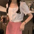 Square-neck Short-sleeve Shirt / High-waist Skirt Set