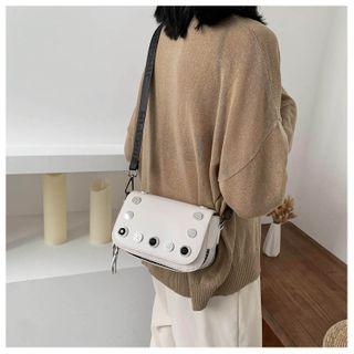 Faux Leather Buttoned Flap Crossbody Bag