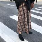 High-waist Plaid A-line Skirt Brown - One Size