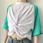 Elbow-sleeve Striped Side T-shirt