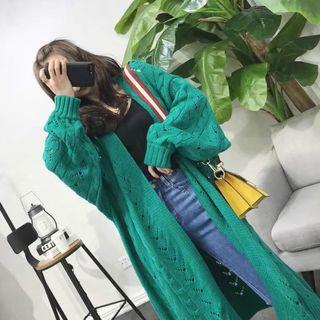 Pointelle Open Front Midi Cardigan