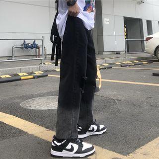 High-waist Distressed Gradient Jeans