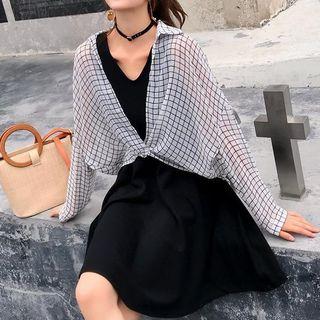 Set: Plaid Shirt + Sleeveless A-line Dress