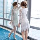 3/4-sleeve Lace A-line Mini Lace Dress