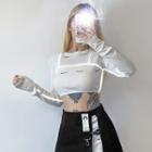 Contrast Stitching Long-sleeve Cropped T-shirt
