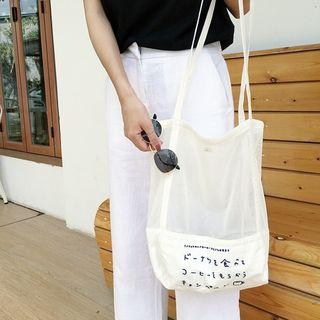 Mesh Panel Embroidery Shopper Bag