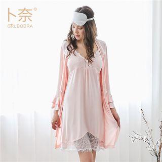 Loungewear Set: Padded Lace Panel Strappy Dress + Robe