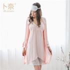 Loungewear Set: Padded Lace Panel Strappy Dress + Robe