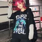 Long-sleeve Print Mock Two-piece T-shirt Black - One Size