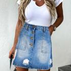 High-waist Distressed A-line Denim Skirt