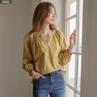 Laced Open-placket Pintuck Blouse