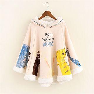 Fleece-lined Printed Hooded Cape Top